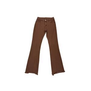 SHEIN Y2K Retro Hippie Pants Brown Flare Fringe Bottom Jeans Size Women's 6